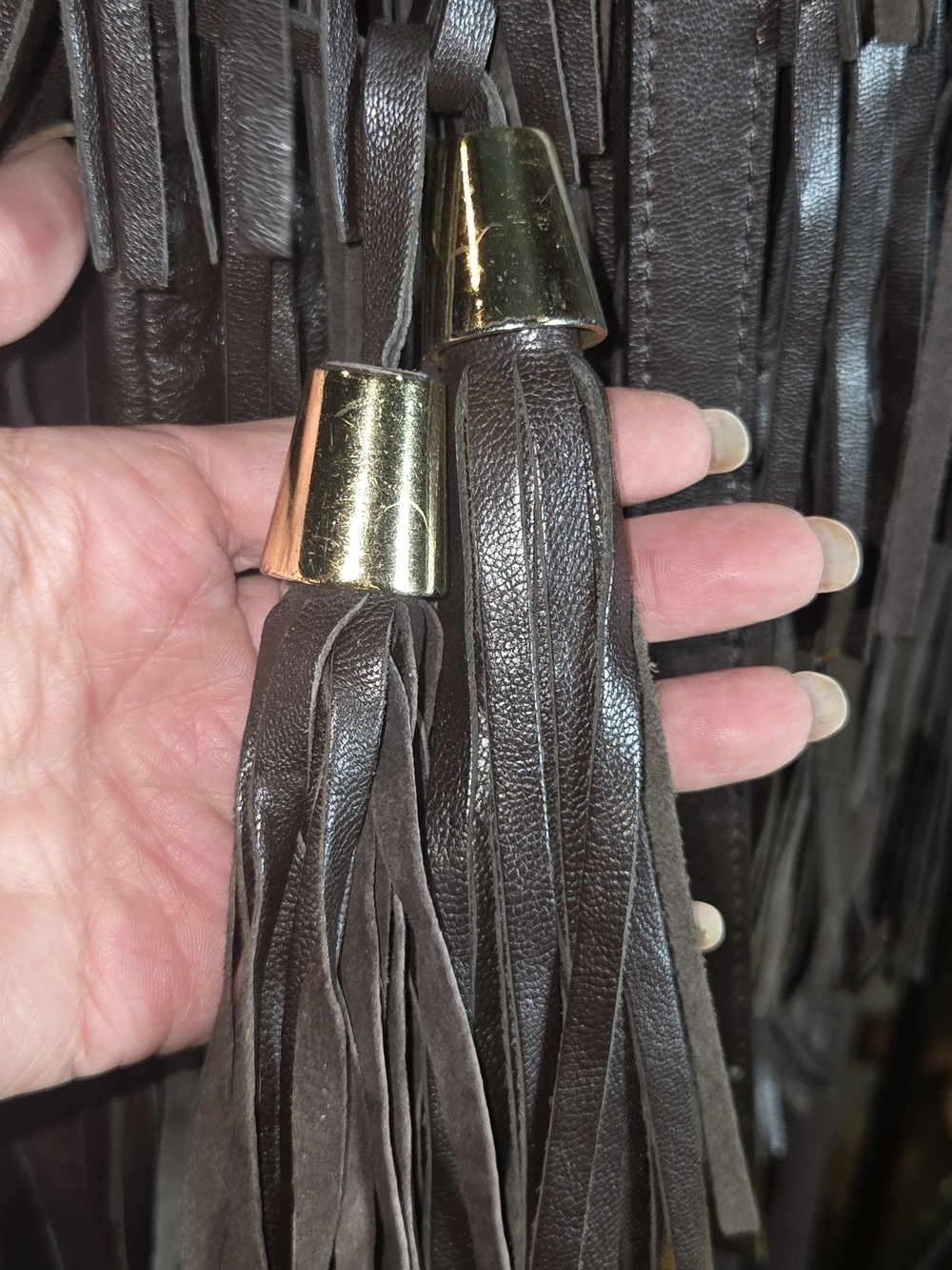 Zara Brown Fringed Tote with Gold Hardware - Picture 8 of 8